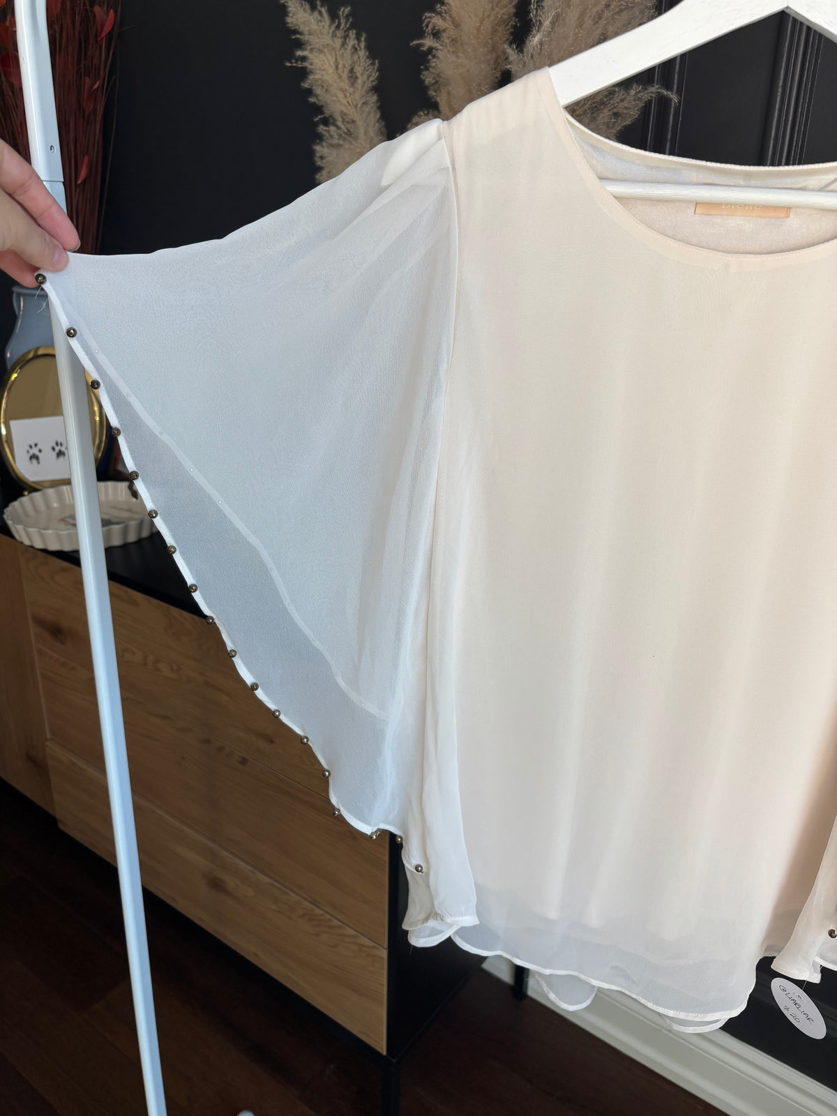 Cream Flutter Sleeve Top Size M