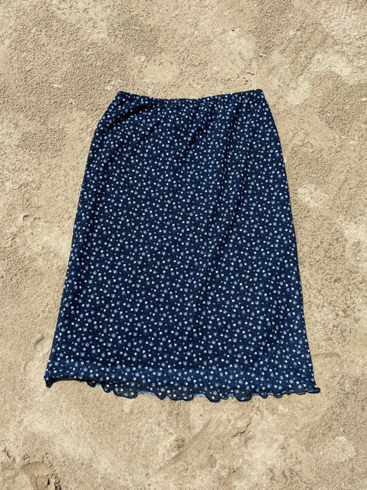 Vintage Navy Floral Knee Length Skirt Size L*