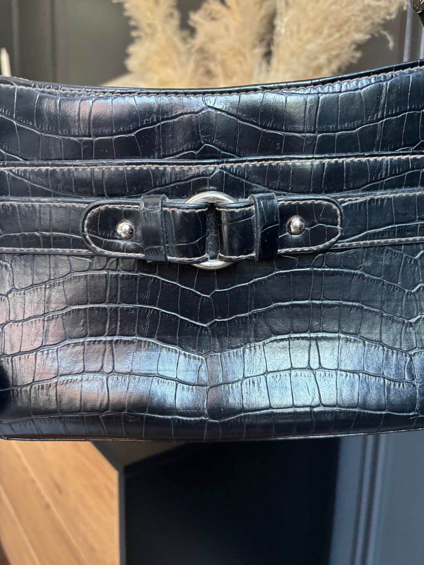 90's Black Croc Shoulder Bag