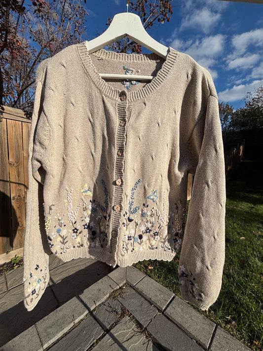 Embroidered Garden Knit Cardigan Fits M