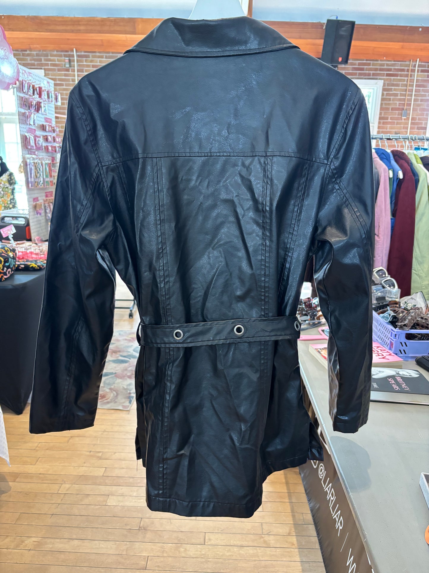 Faux Leather Zip & Belted Jacket Size M