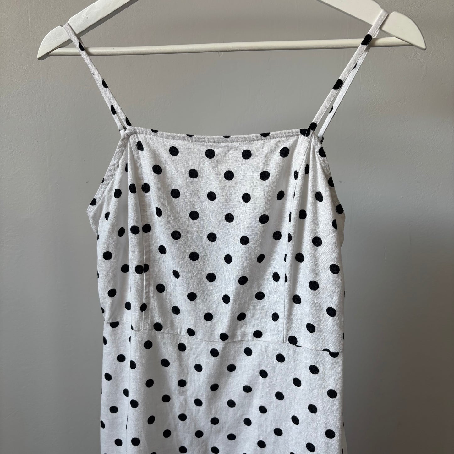Linen Blend White & Black Polka Dot Dress