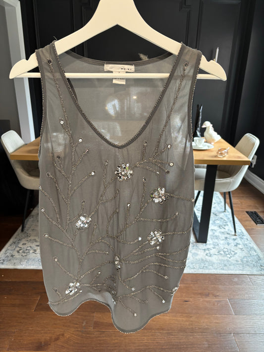 Sheer Grey Sequin Tank Top Size M