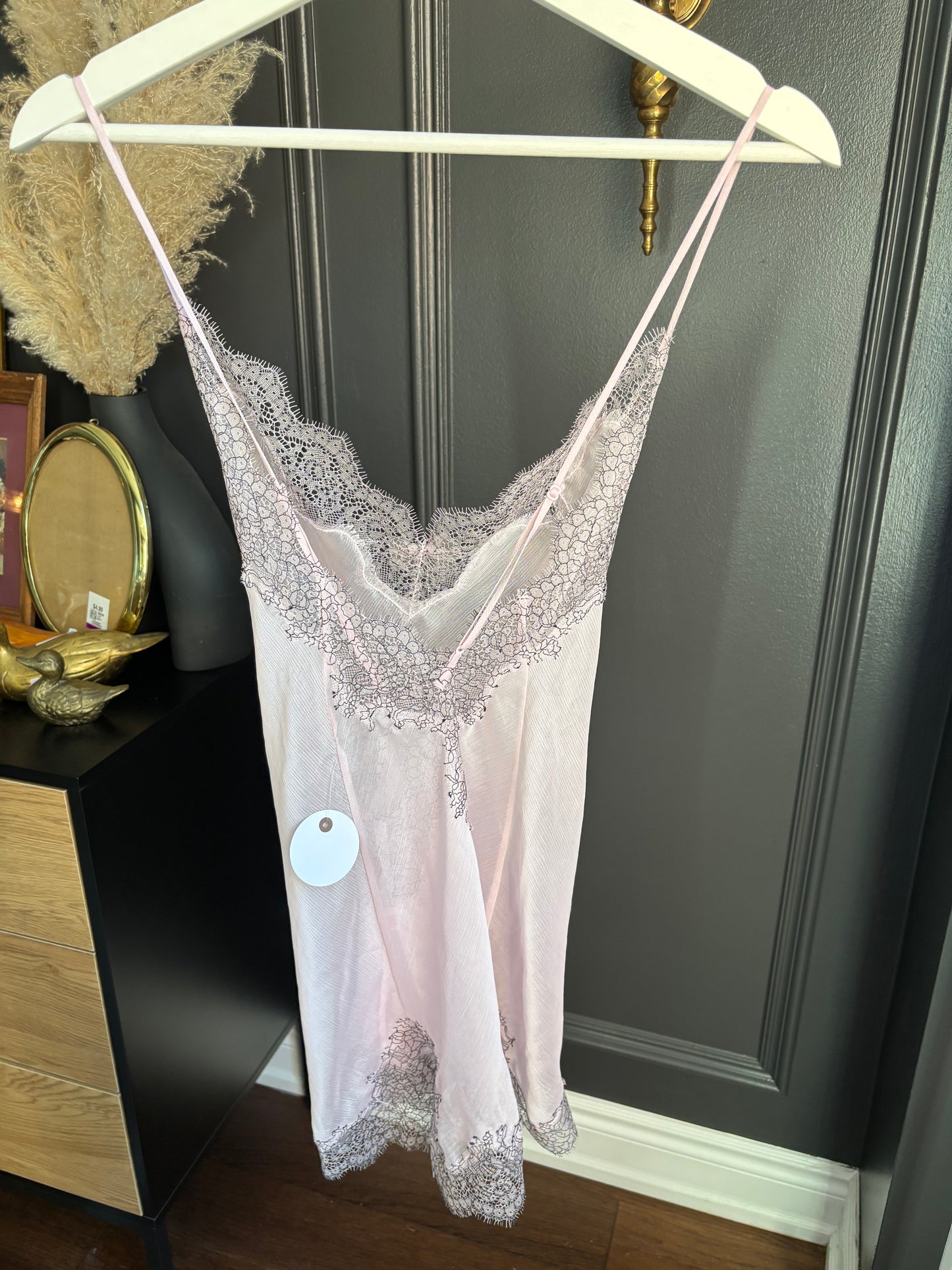 Sheer Pink Lace Detail Slip Top Size M