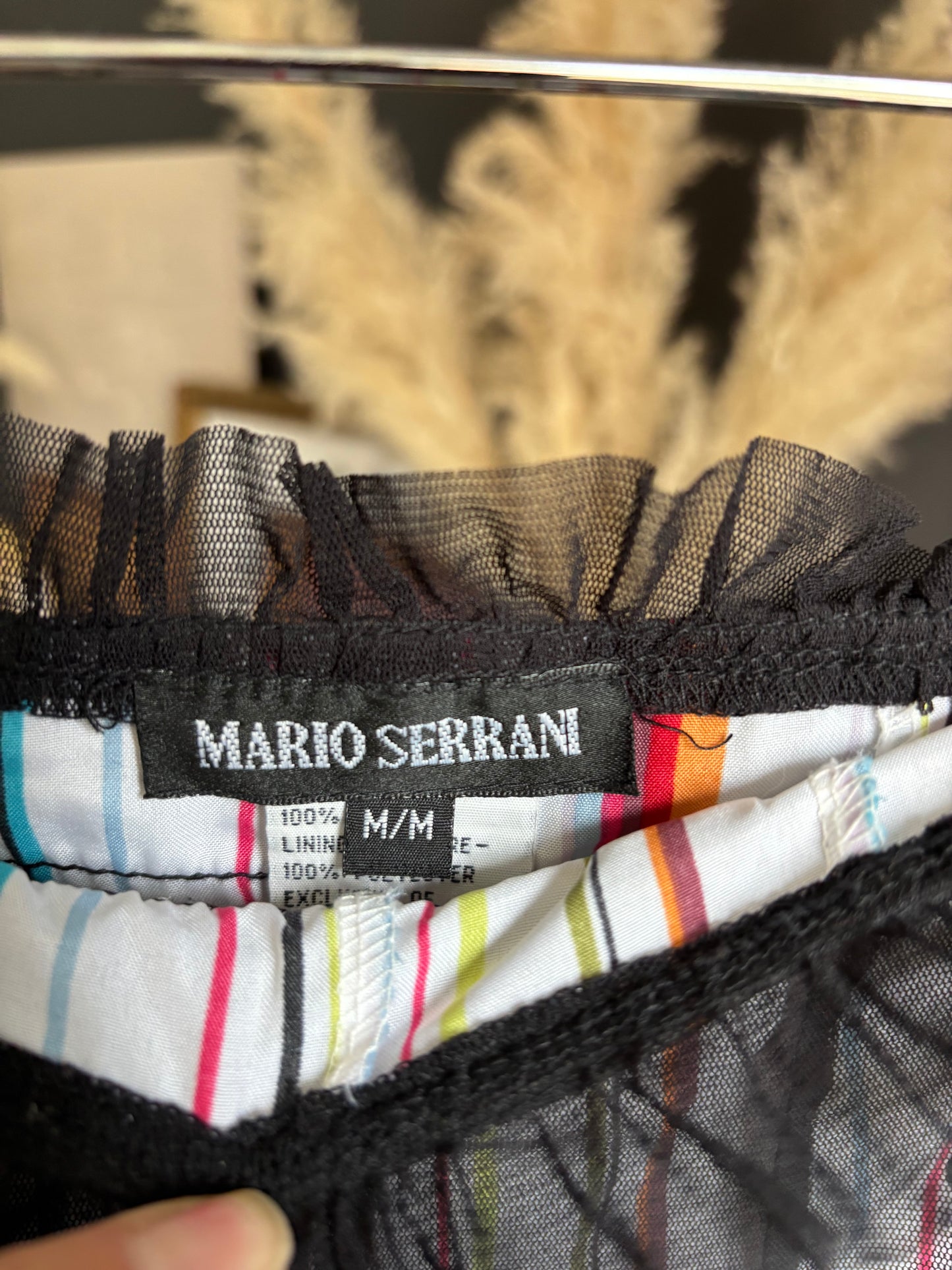 Colourful Striped Skirt With Black Sheer Overlay Size M