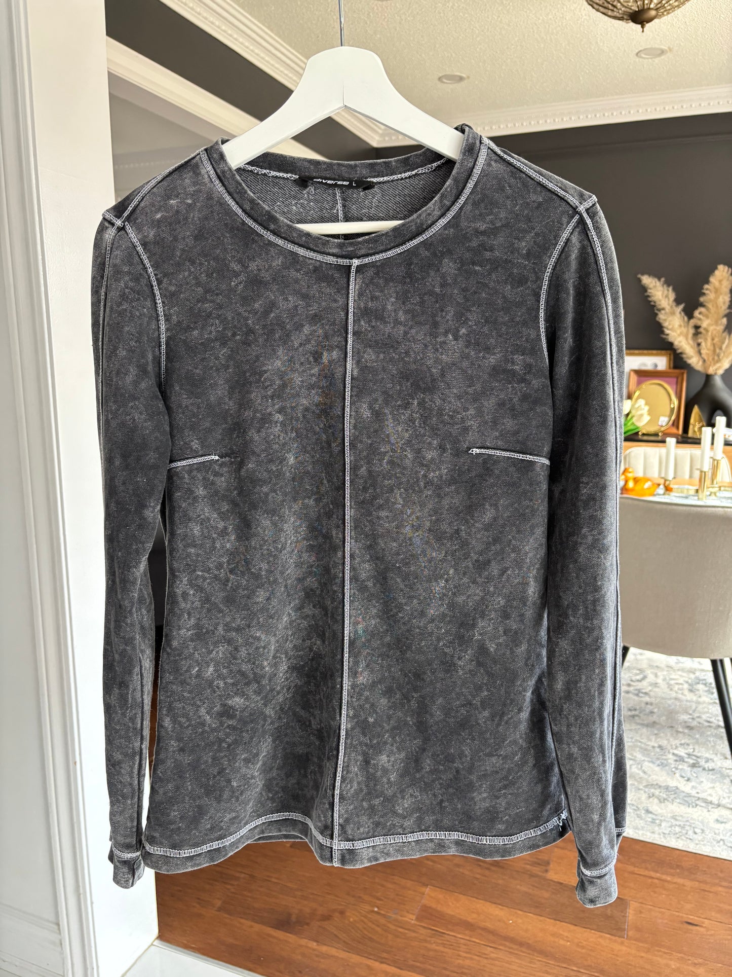 Acid Wash White Stitch Long Sleeve Top Size L