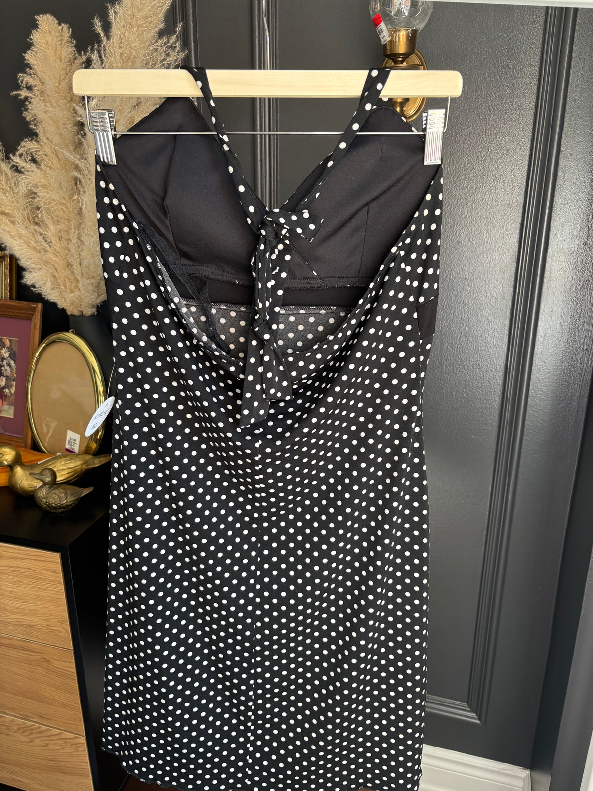 Vintage Black & White Polka Dot Halter Dress Size Large