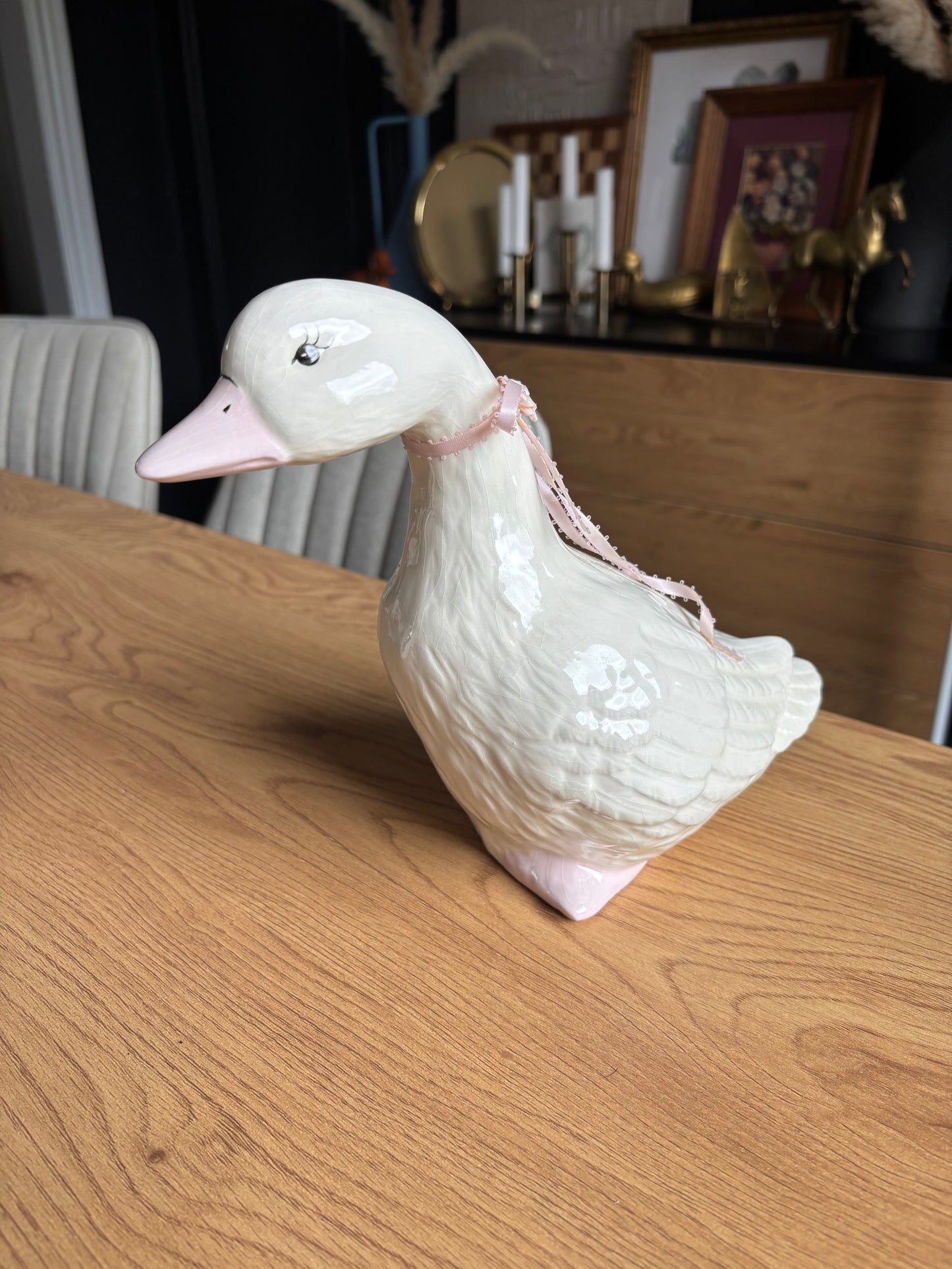 Ceramic Goose With Pink Details