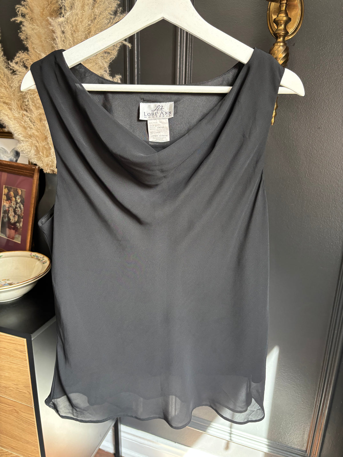 Black Vintage Sleeveless Cowl Neck Blouse Size XL