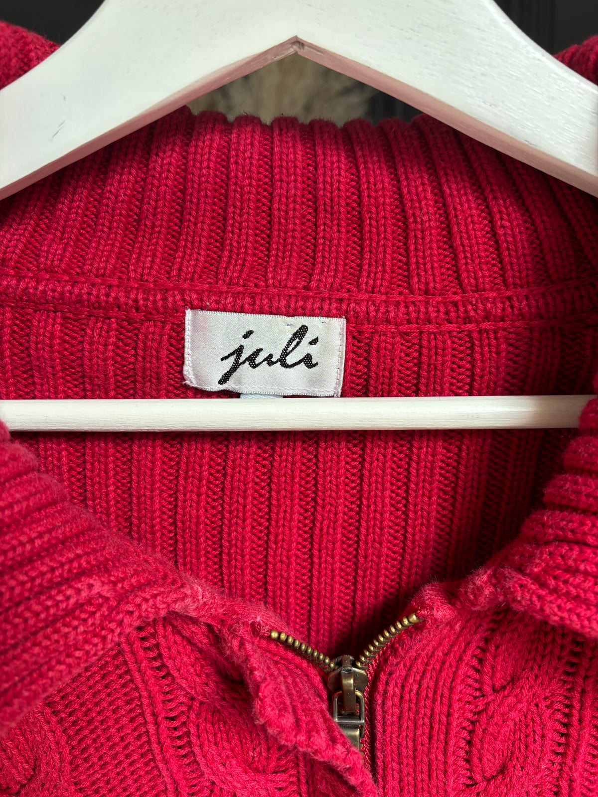 Vintage Red Knit Zip Cardigan Size M