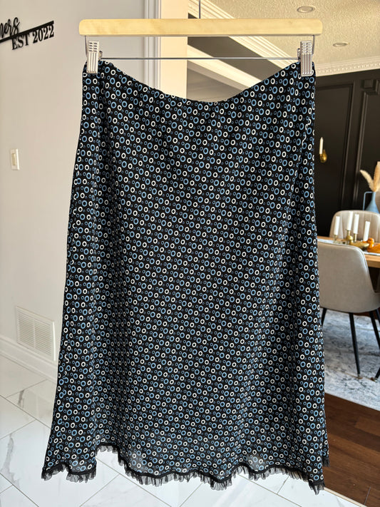 Black Trim Patterned Midi Skirt Size 8