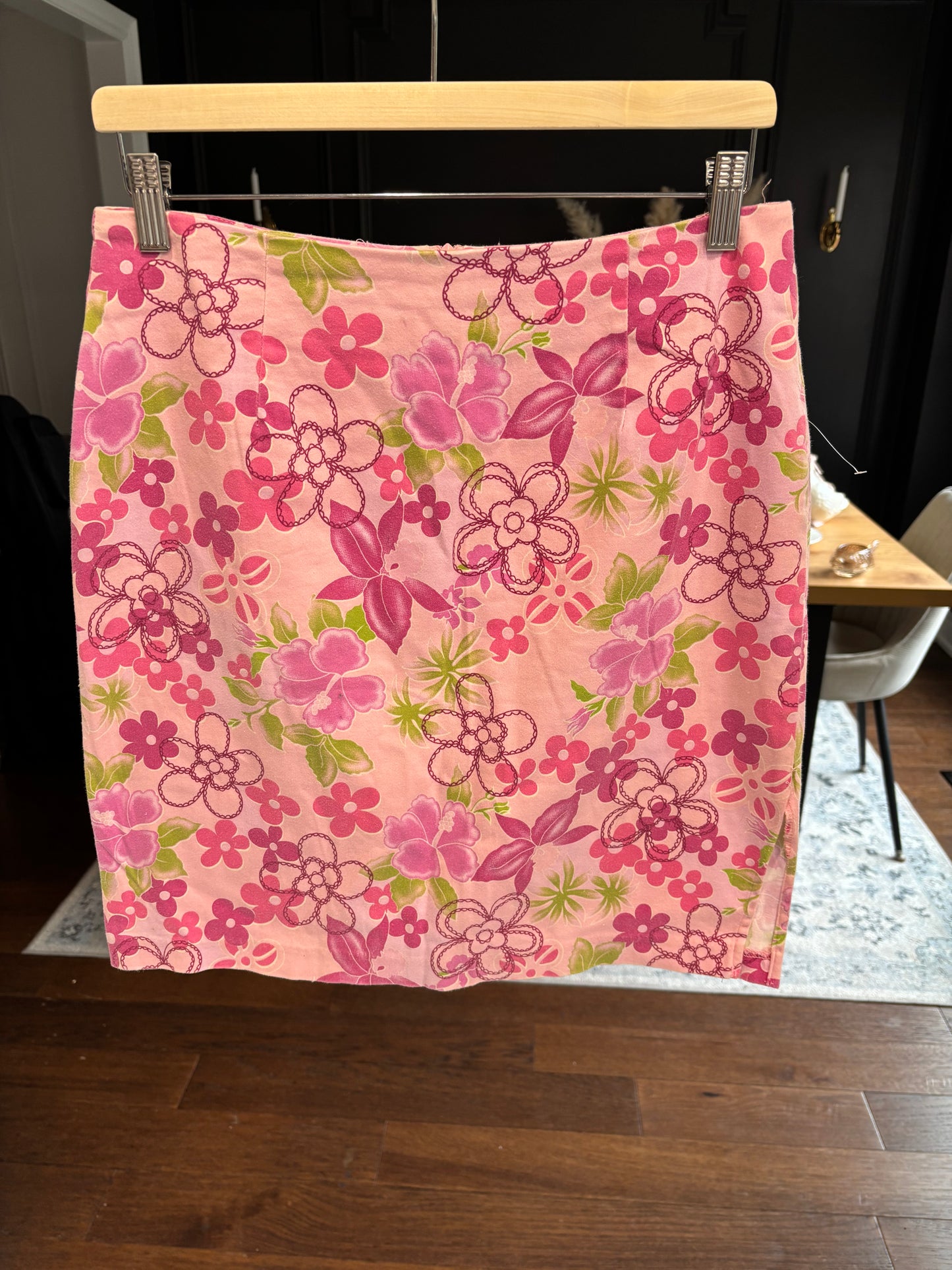 Pink Floral Print Cotton Knee Length Skirt Size 12