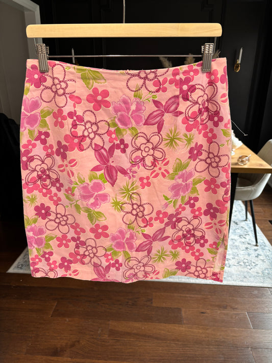 Pink Floral Print Cotton Knee Length Skirt Size 12