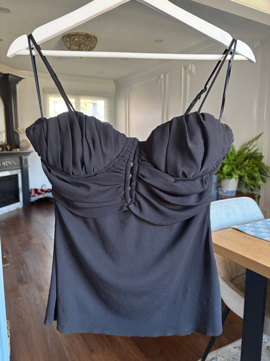 Black Rouched Balconette Tank Size L