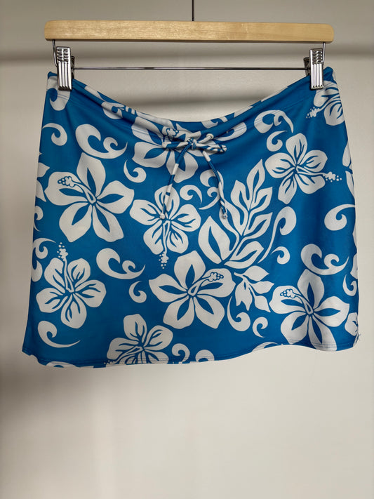 Vintage Blue Hibiscus Swim Skirt