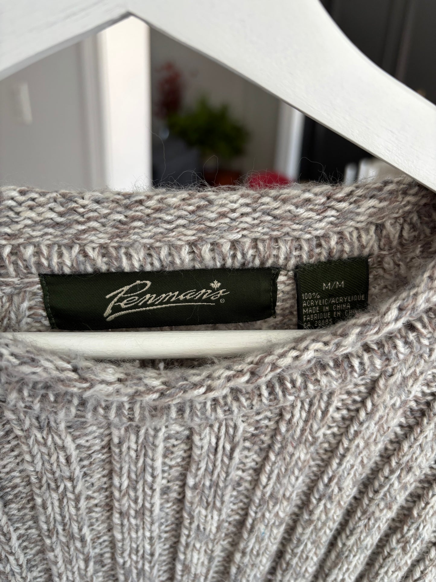 Beige Ribbed Knit Sweater Size M