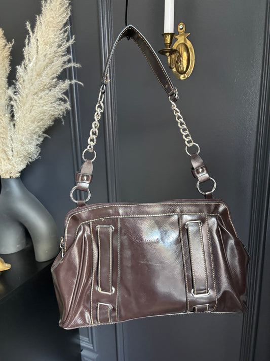 Brown Stitched Detail Shoulder Bag