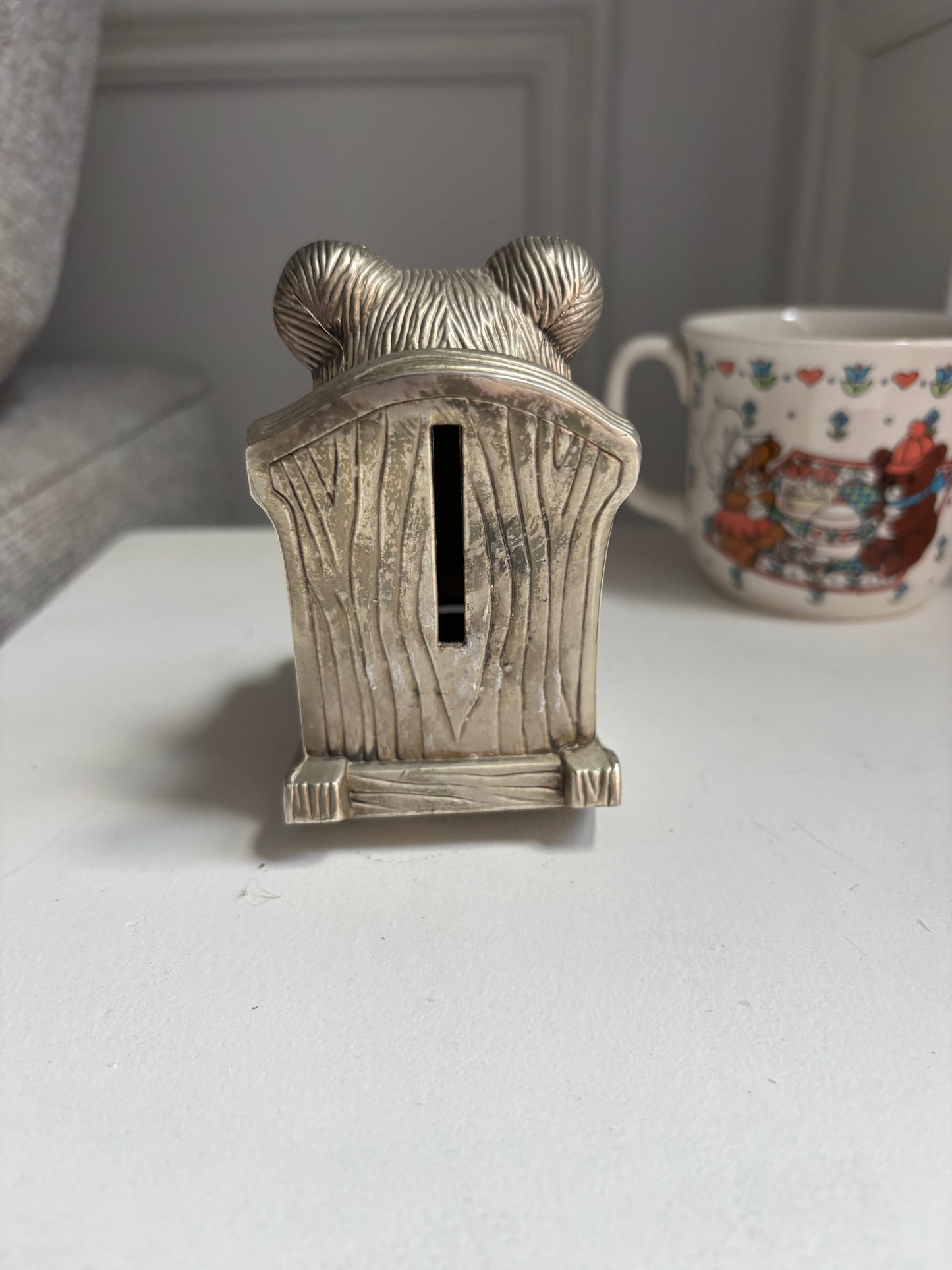 Vintage Silver Plated Rocking Baby Bear Piggy Bank