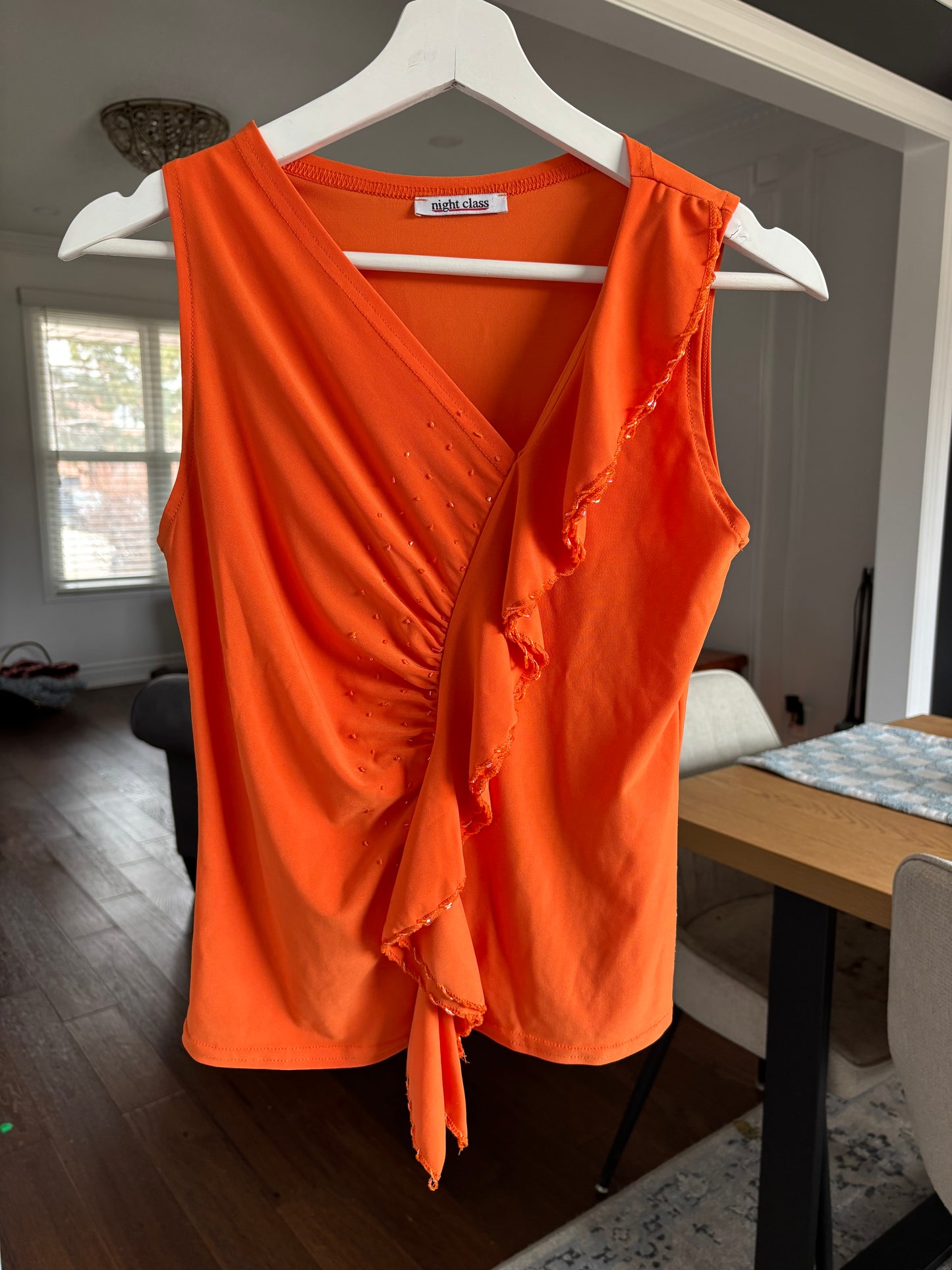 Orange Beaded Ruffle Top Size M