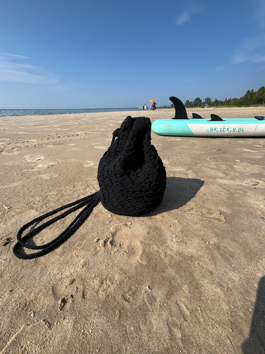Black Crochet Backpack Bag