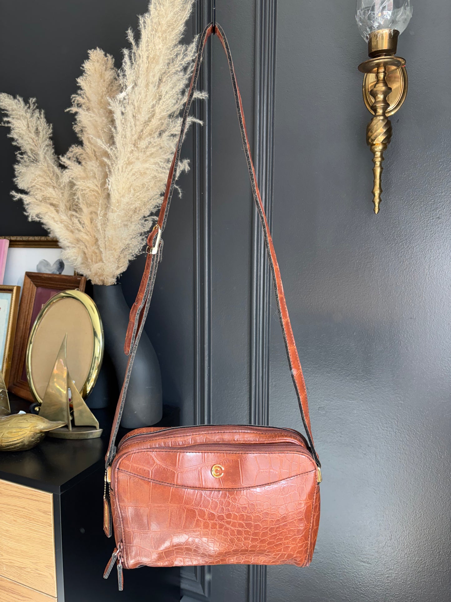 Brown Vintage Cornell Croc Leather Cross Body