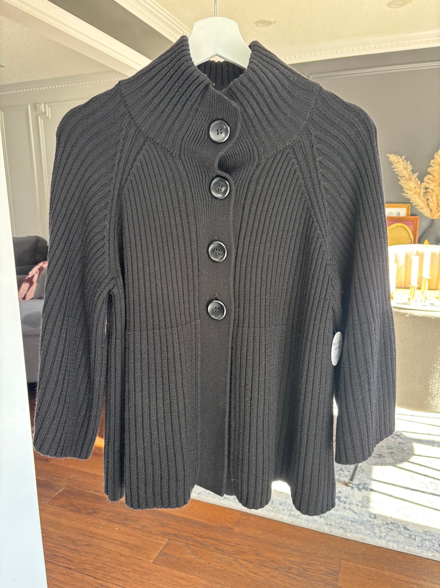 Black Rib Knit Button Sweater Size M