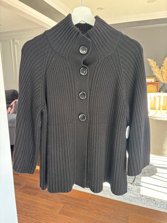 Black Rib Knit Button Sweater Size M