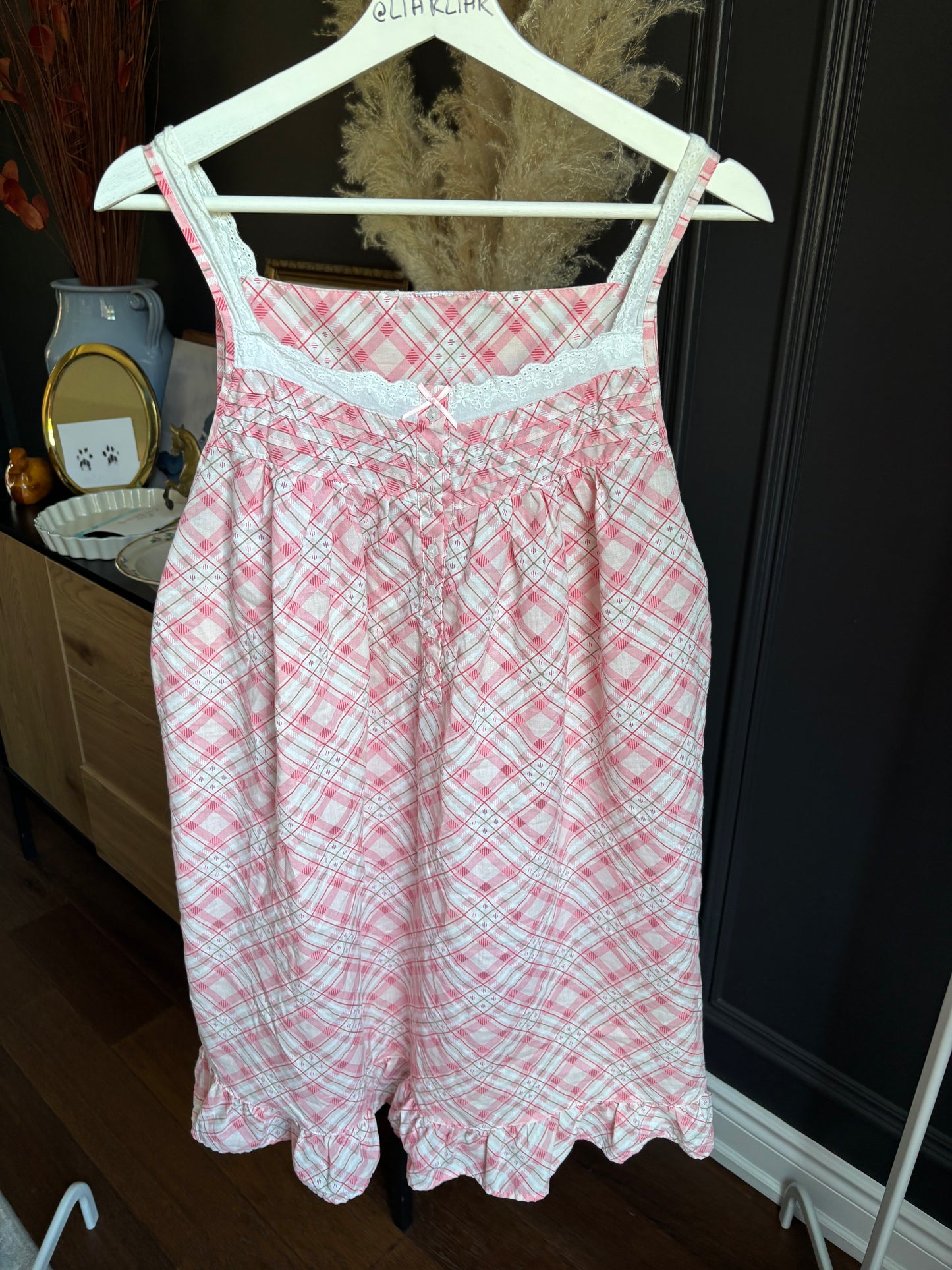 Vintage Pink Plaid Nightgown Size M