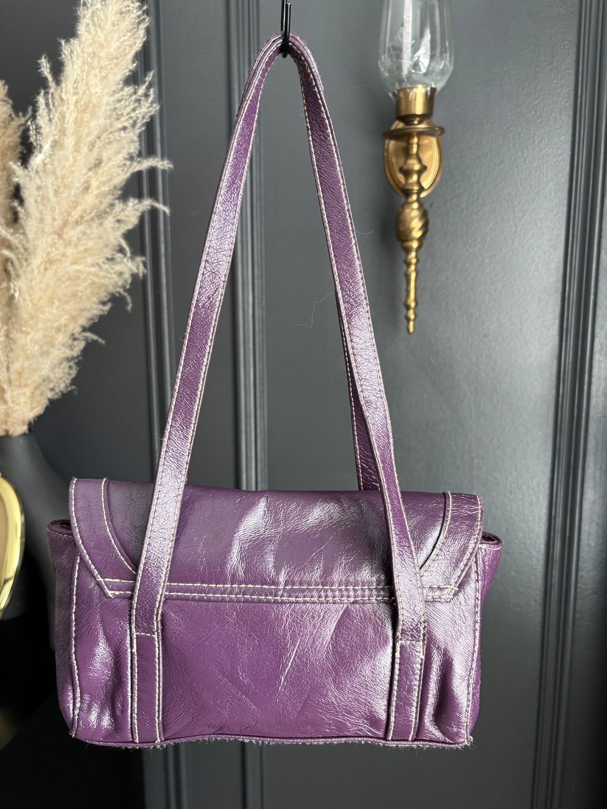 Small Purple Faux Leather Shoulder Bag