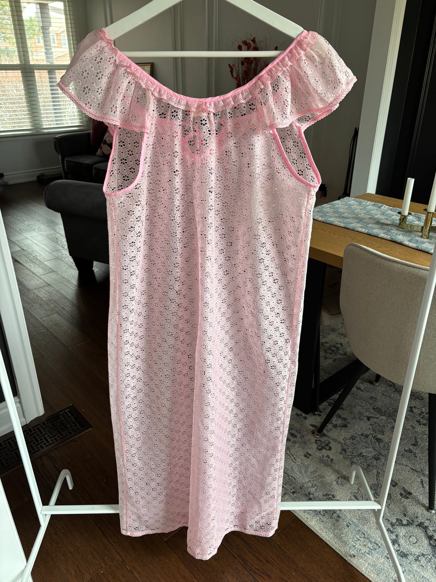 Vintage Pink Lace Nightgown Size L
