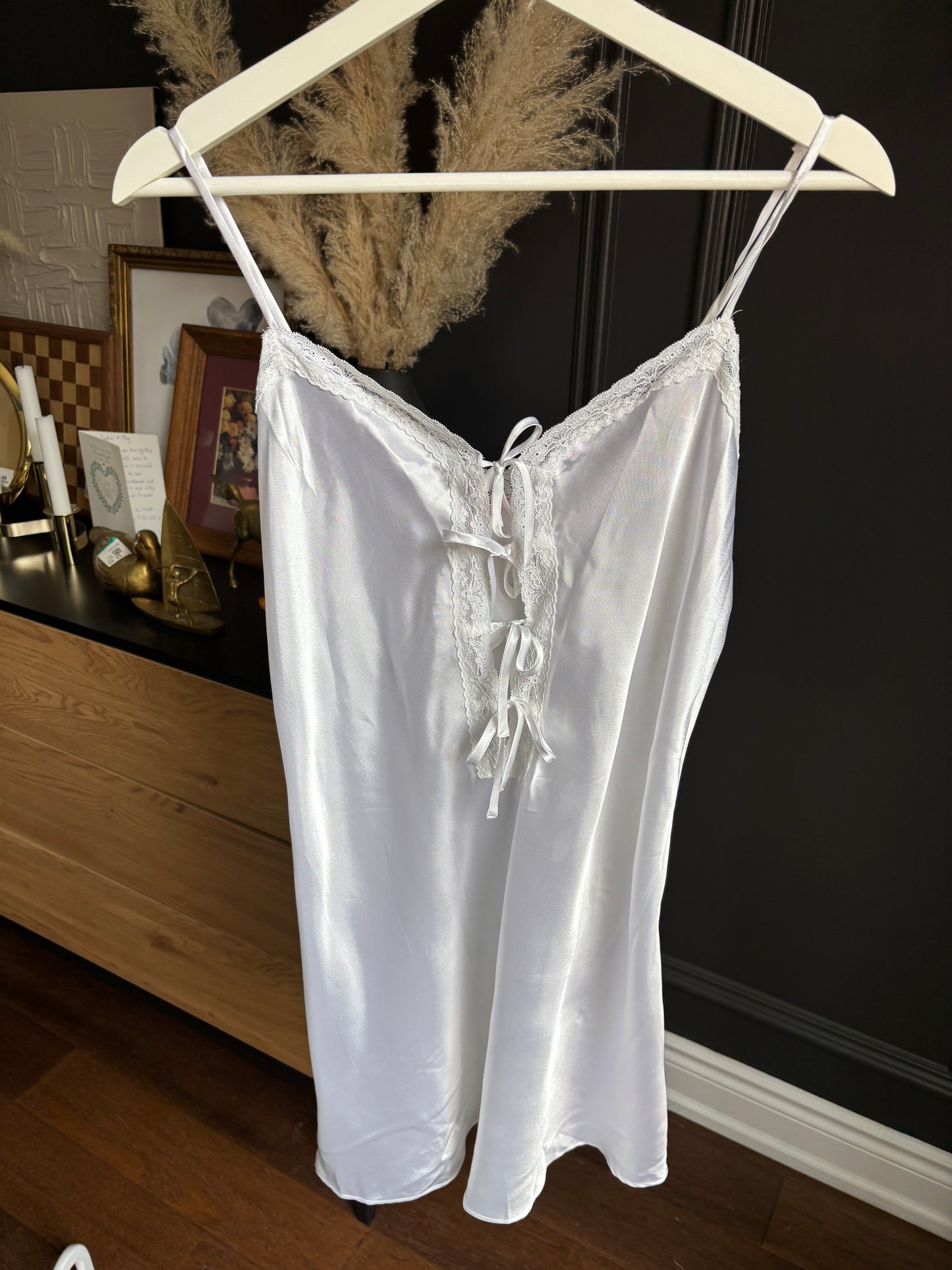 2 Piece White Satin Slip and Lace Robe Size L