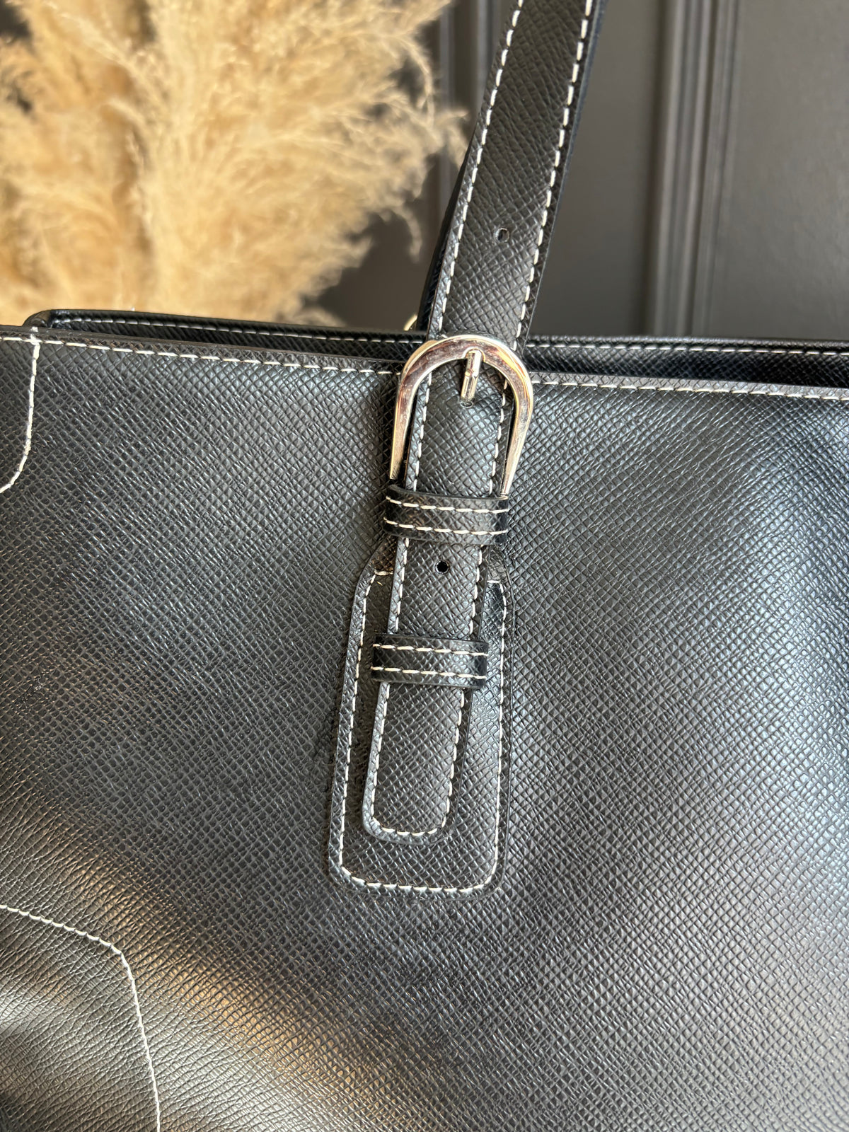 Spacious Black Faux Leather Shoulder Bag