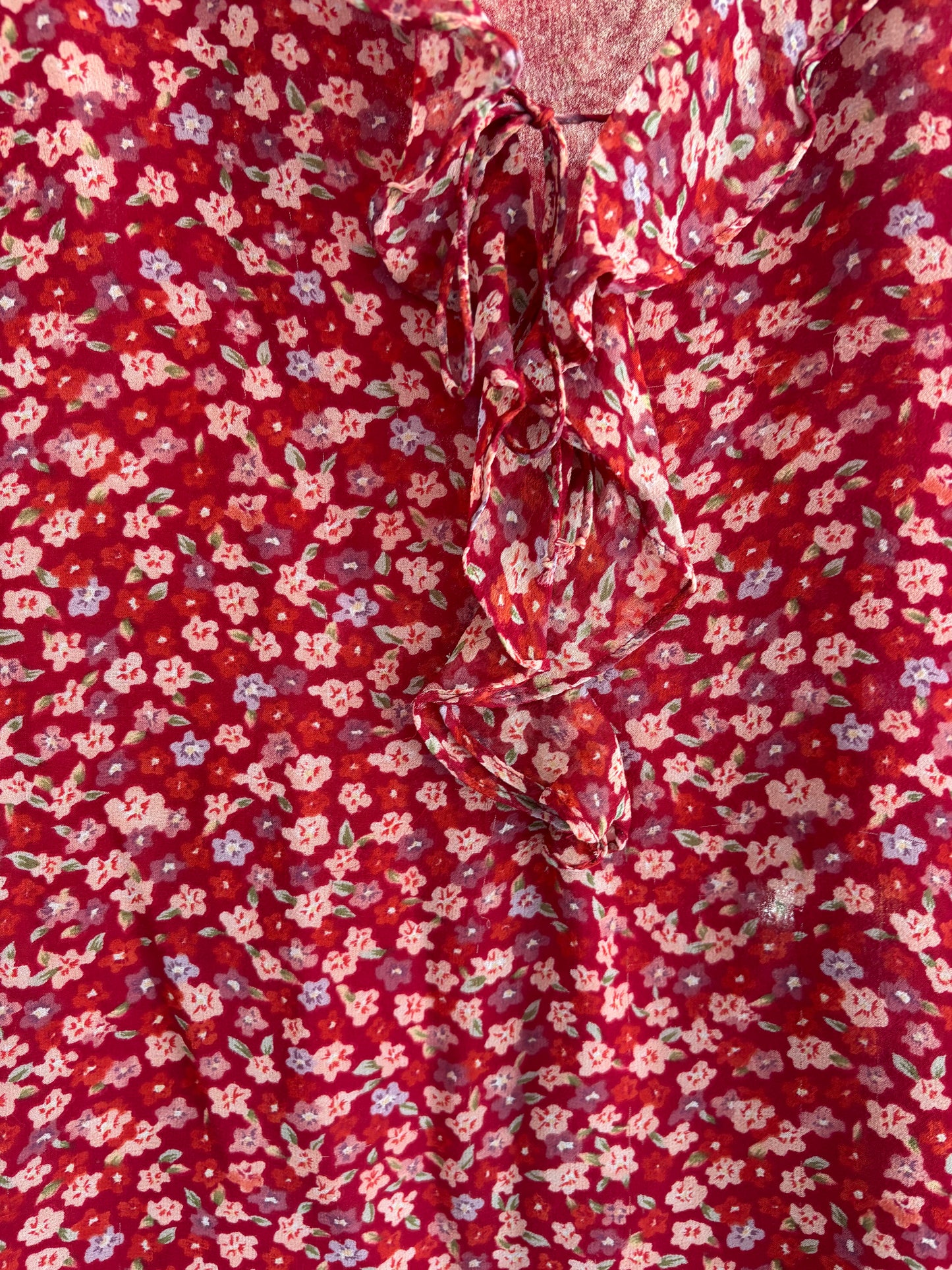 Red Silk Floral Sleeveless Top Size M