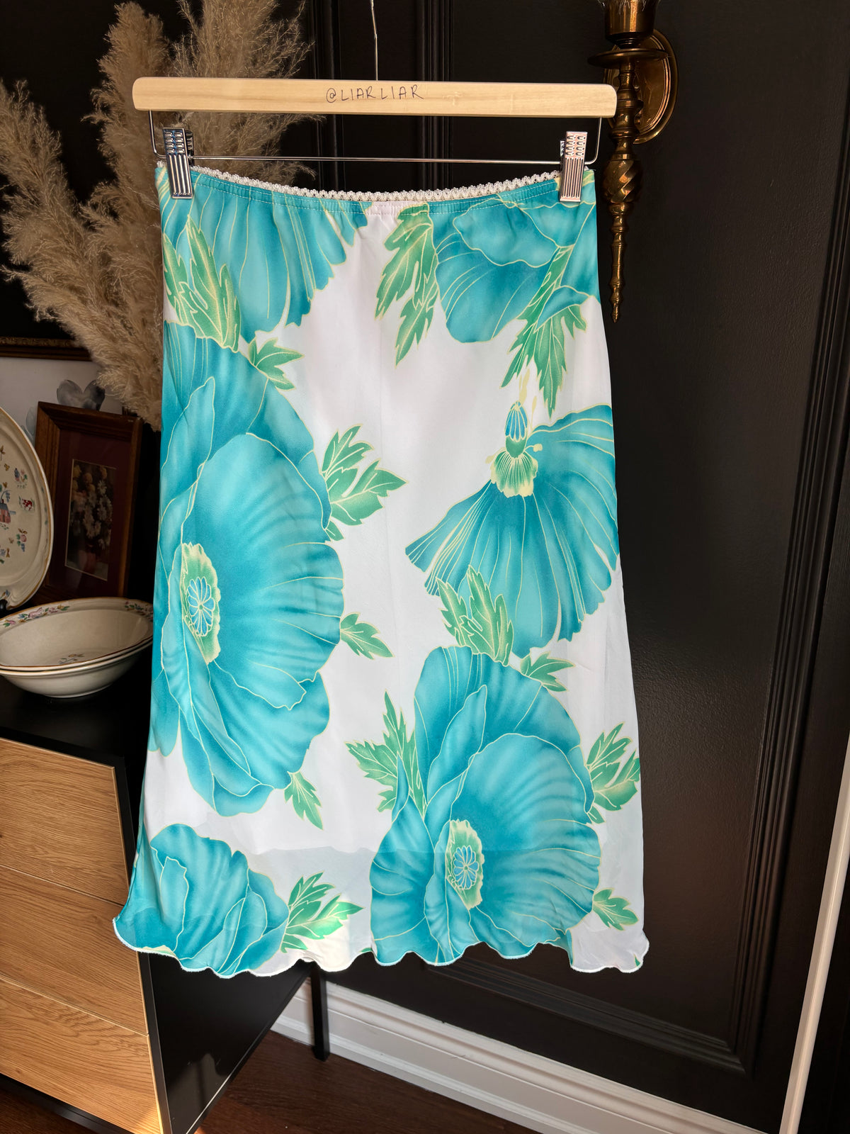 Blue & Green Floral Midi Skirt Size S
