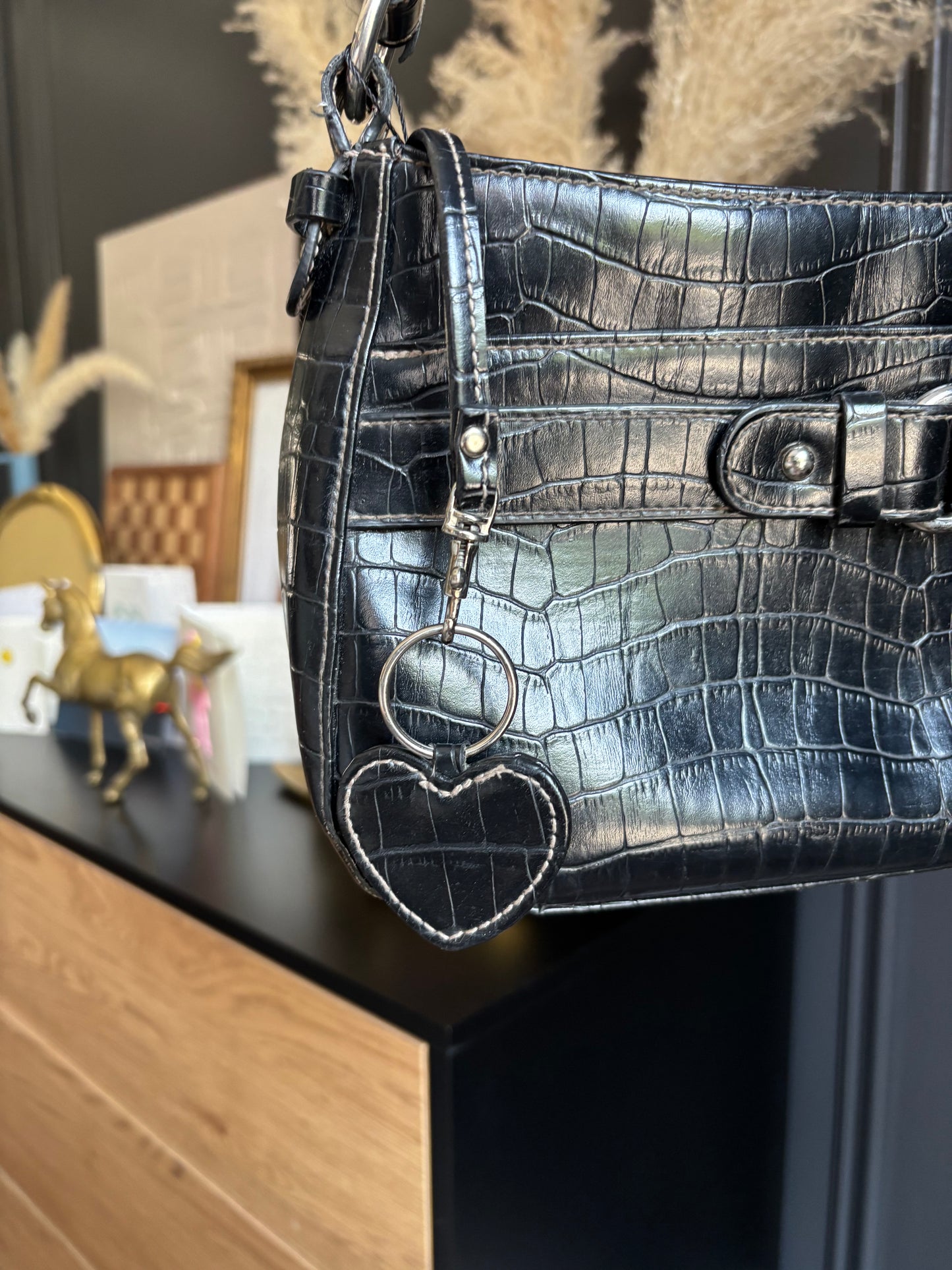 90's Black Croc Shoulder Bag