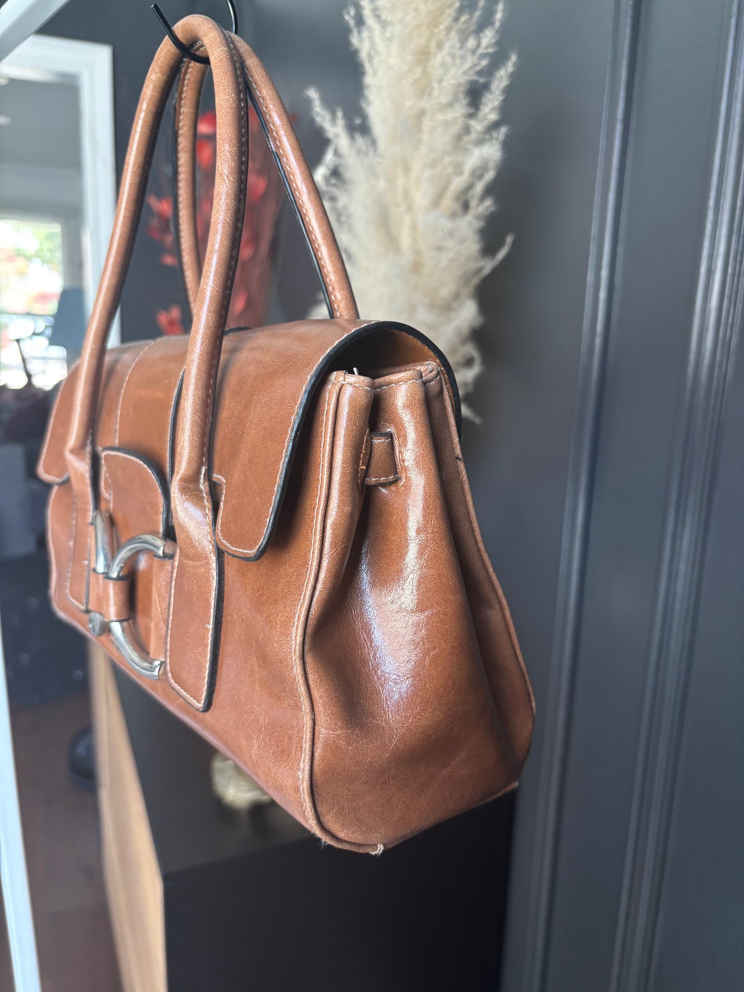 Brown Structured Handbag