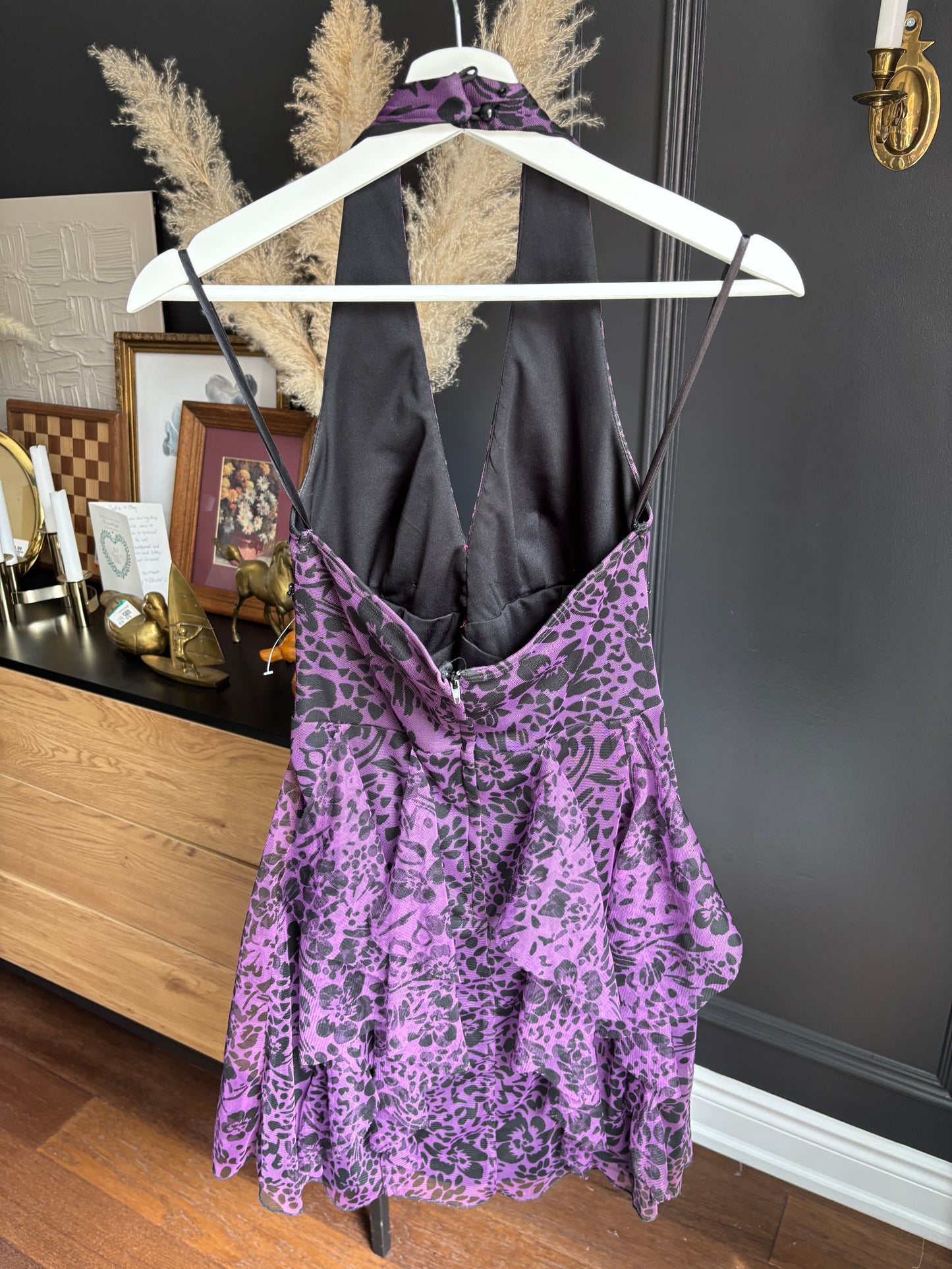 Y2K Purple & Black Halter Dress Size S