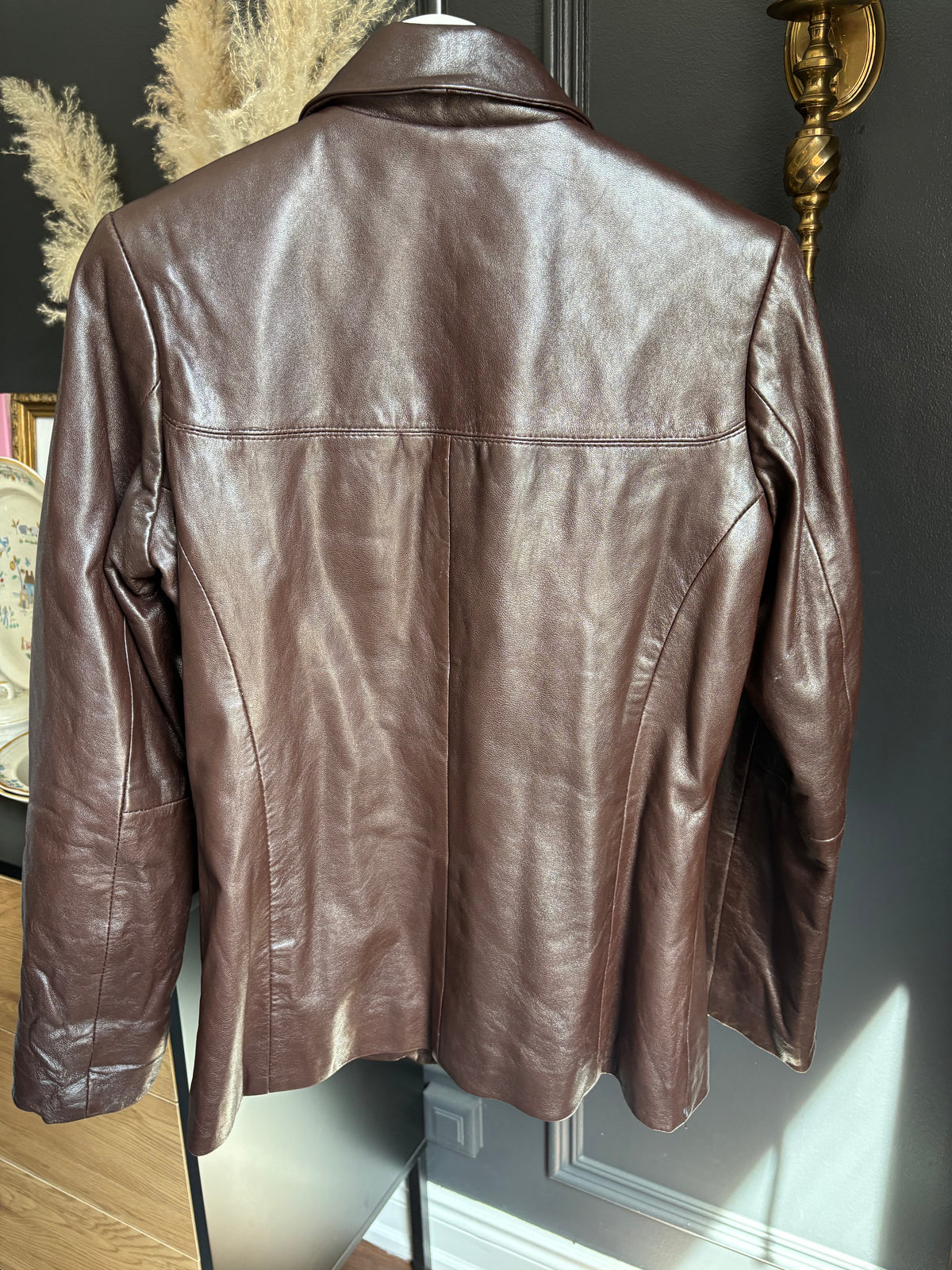 Vintage Dark Brown Leather Fitted Jacket Size S