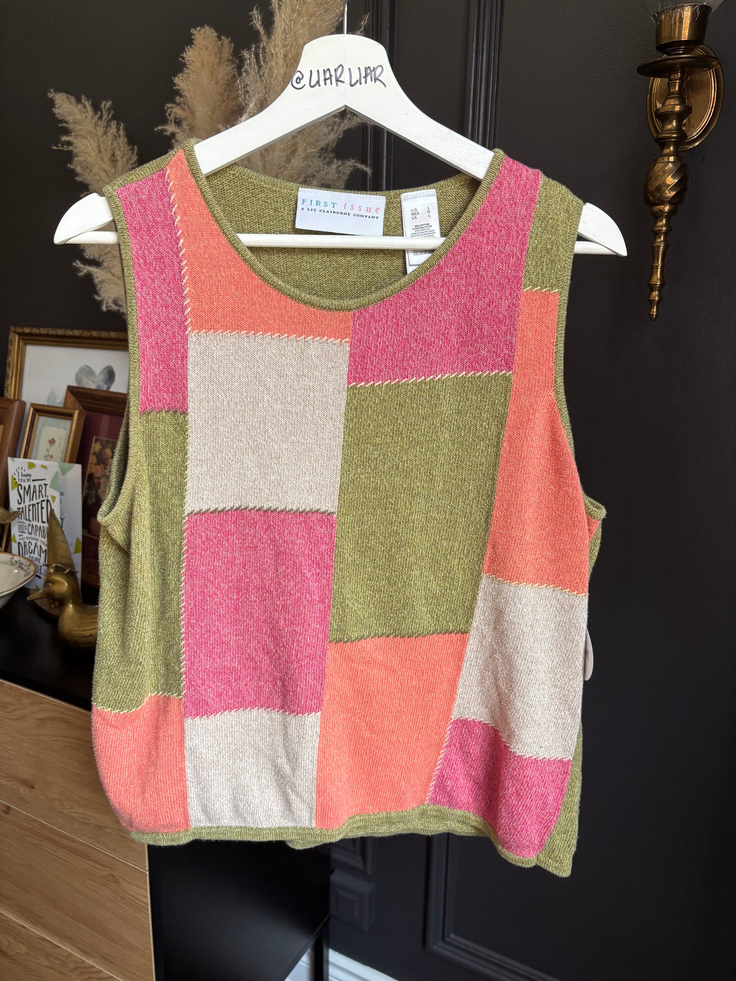 Knit Patchwork Print Sleeveless Top Size L