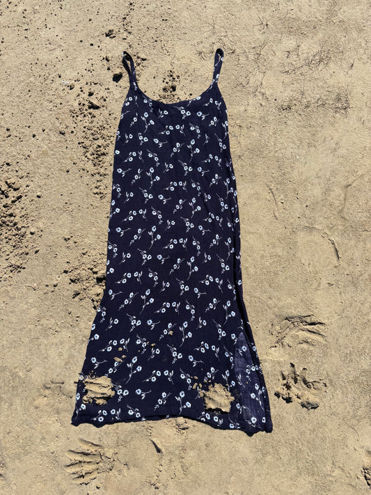 Navy Floral Print Midi Dress Size S