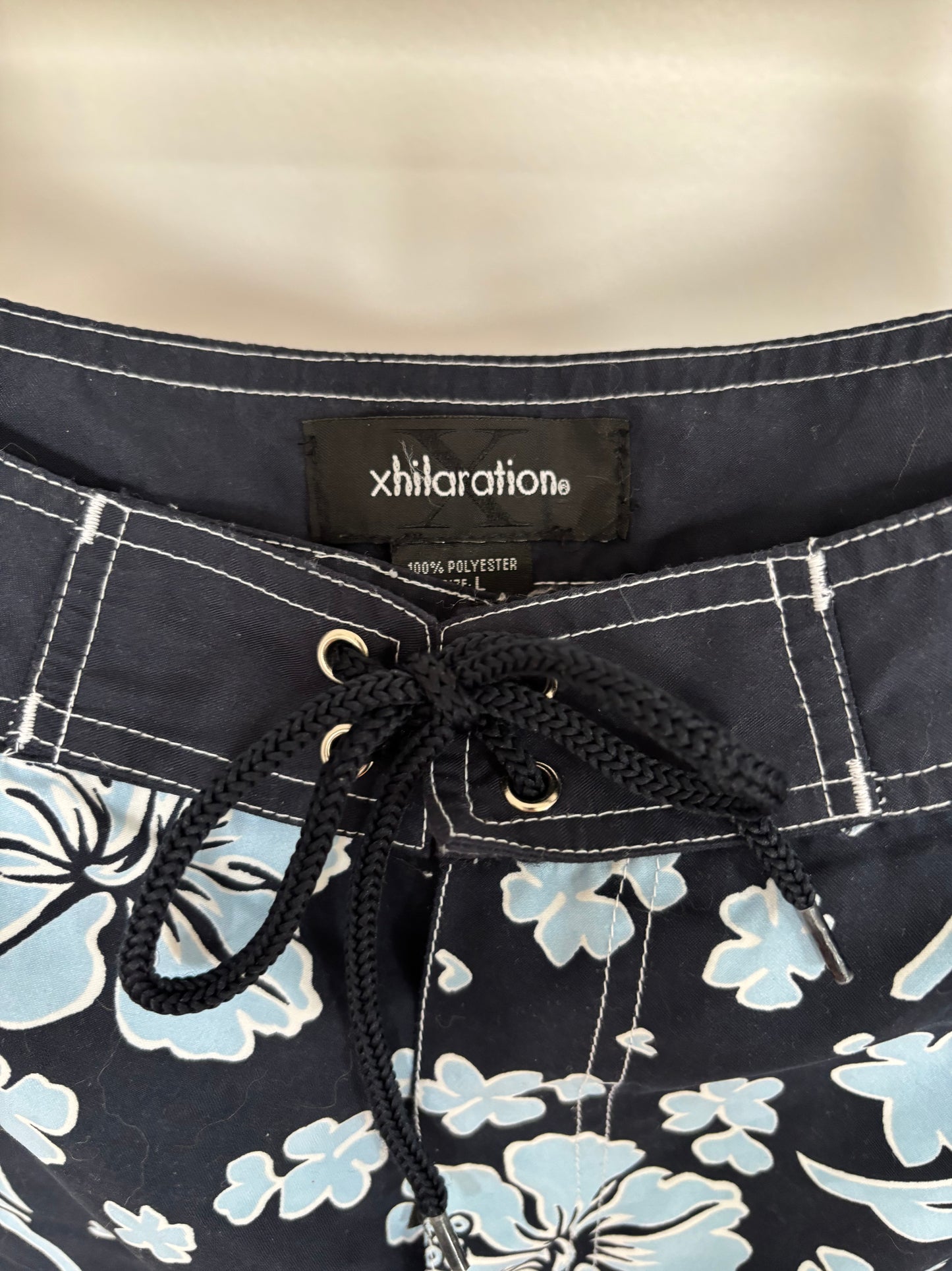 Vintage Blue Hibiscus Swim Shorts