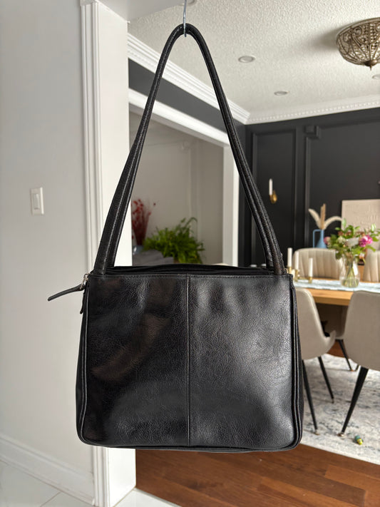 Classic Black Leather Shoulder Bag