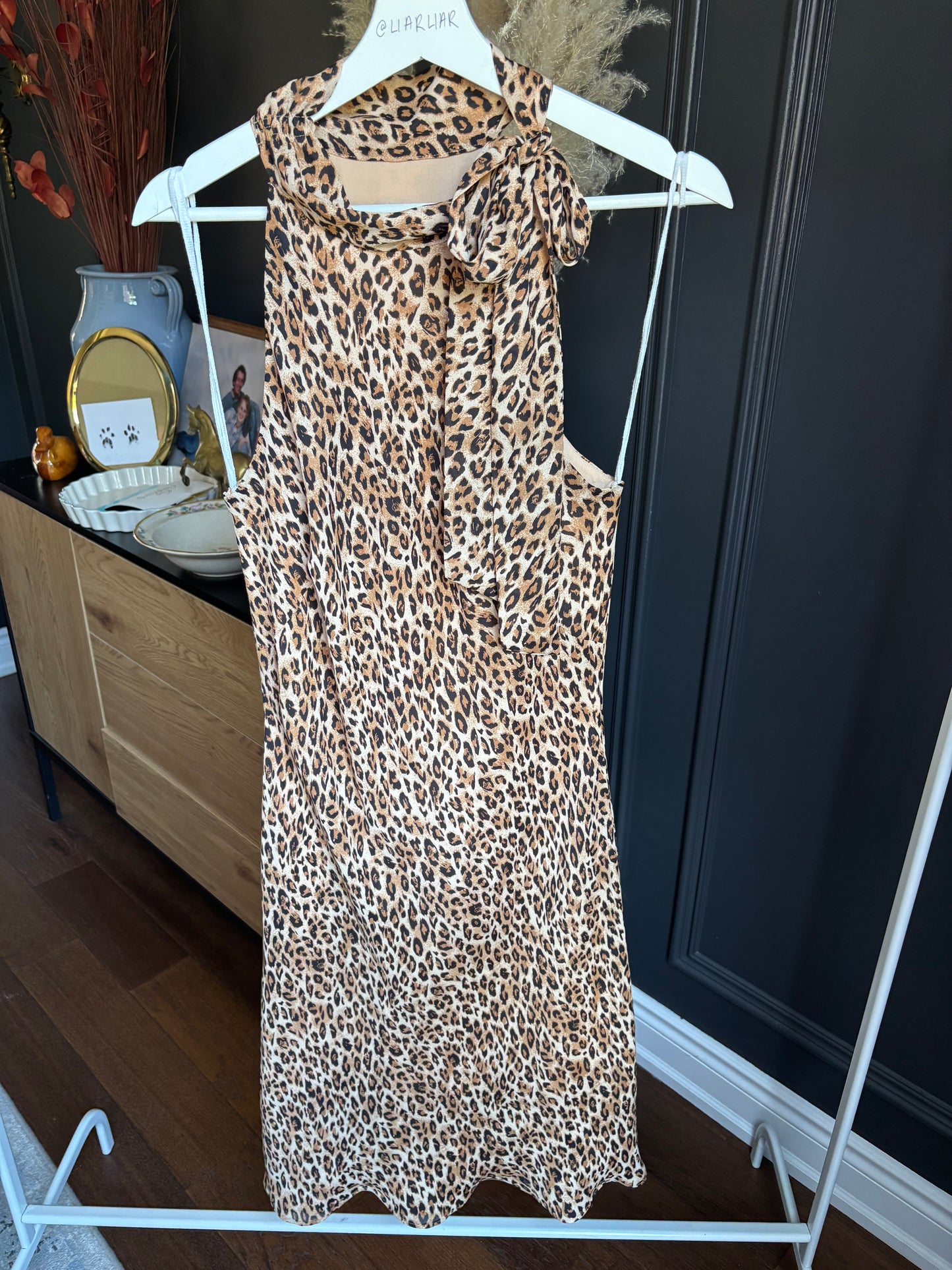 Vintage Leopard Print Tie Neck Dress Size 12