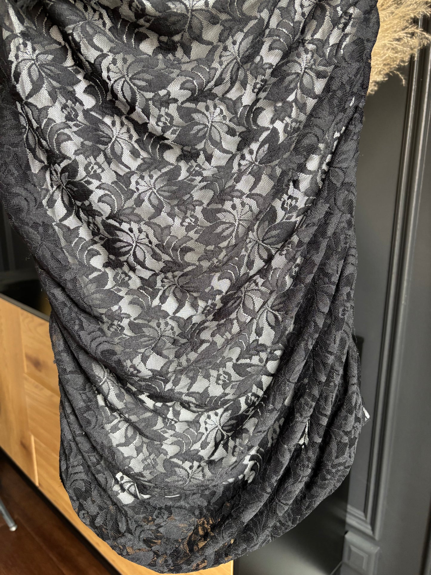 Black Lace One Shoulder Rouched Top Size XL