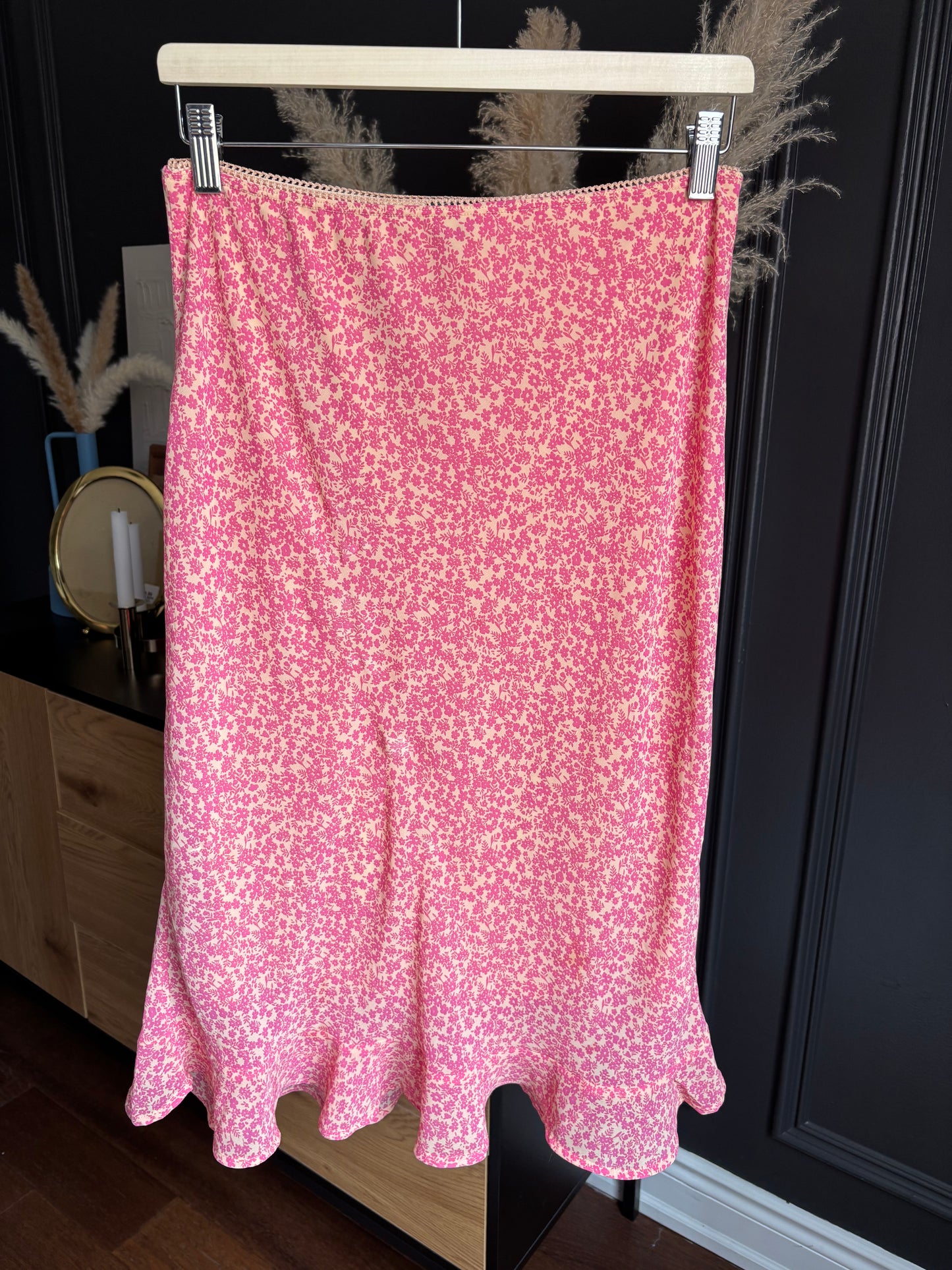 Pink & Peach Floral Print Midi Skirt Size M