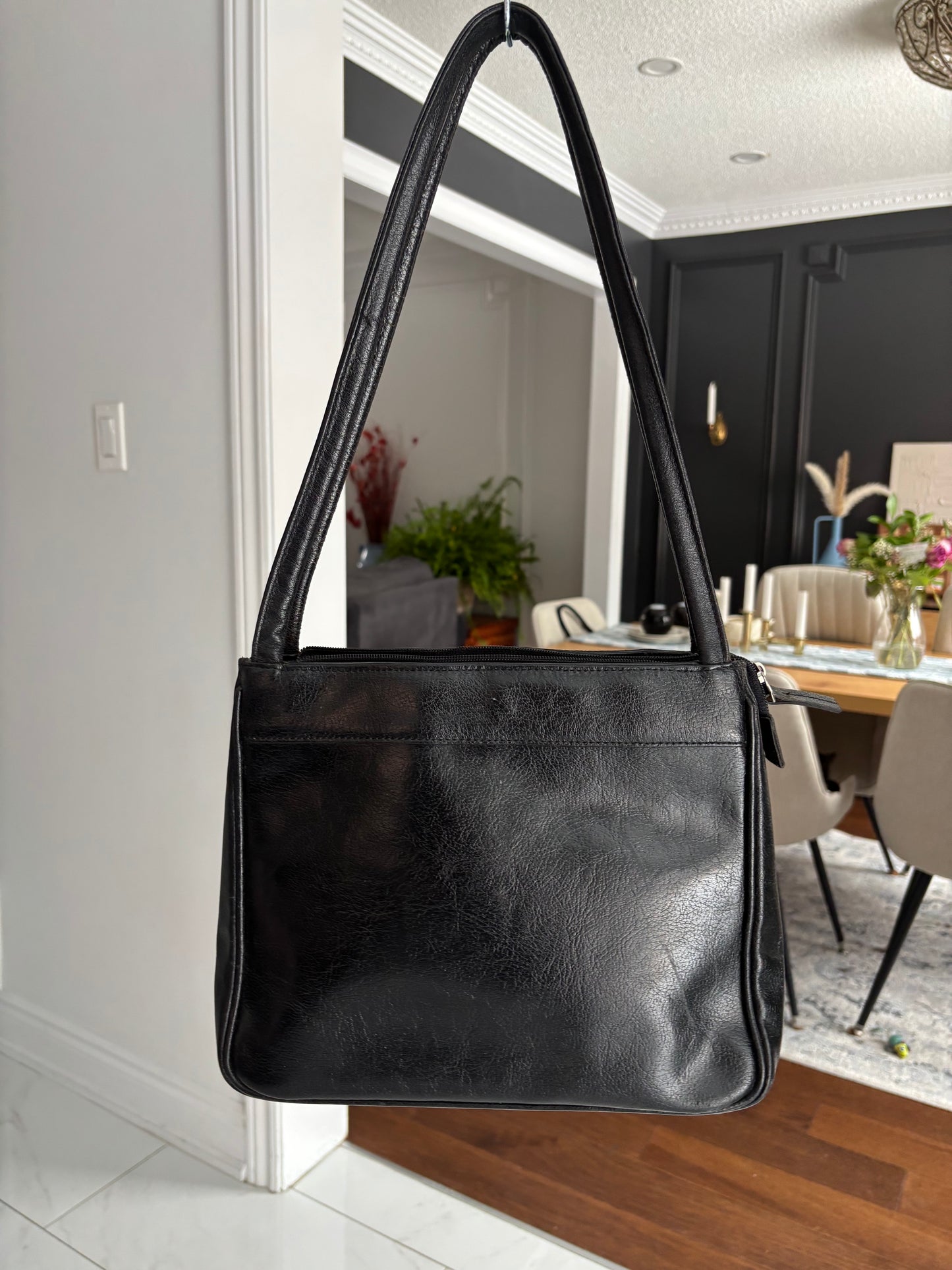 Classic Black Leather Shoulder Bag