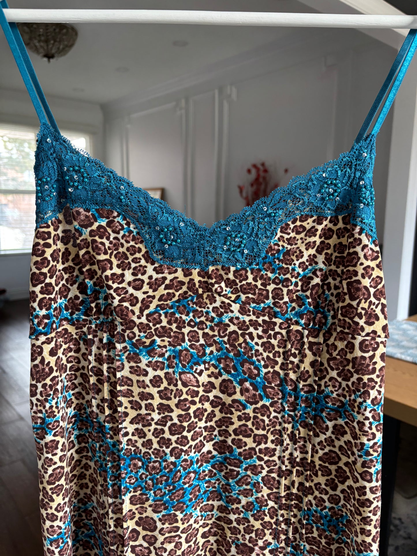 Leopard & Turquoise Lace Trim Tank Size M