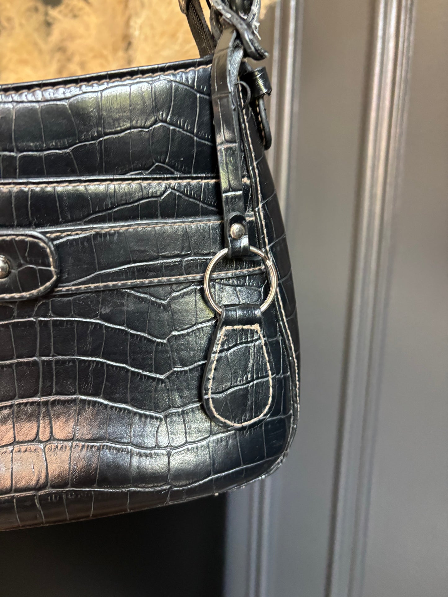 90's Black Croc Shoulder Bag