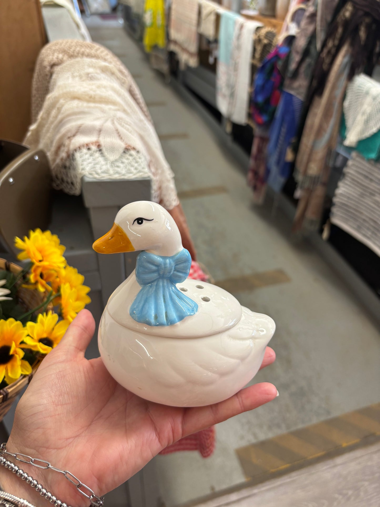 Vintage Blue Bow Goose Garlic Jar