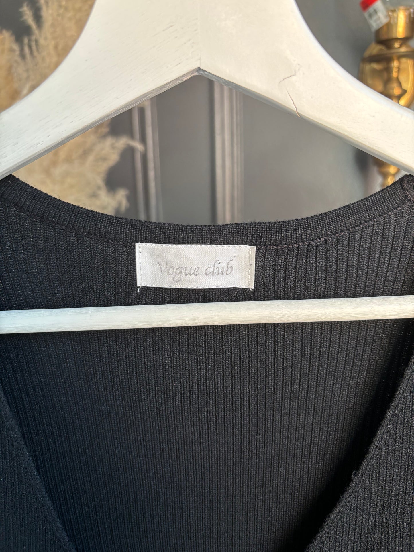 Black Ribbed Knit Wrap Top Size M